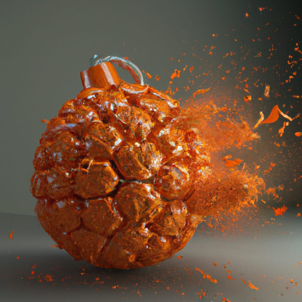 Exploding Orange Hand Grenade in 3D Render