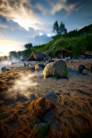 Viking Ship on Nordic Coast with Volumetric Lighting