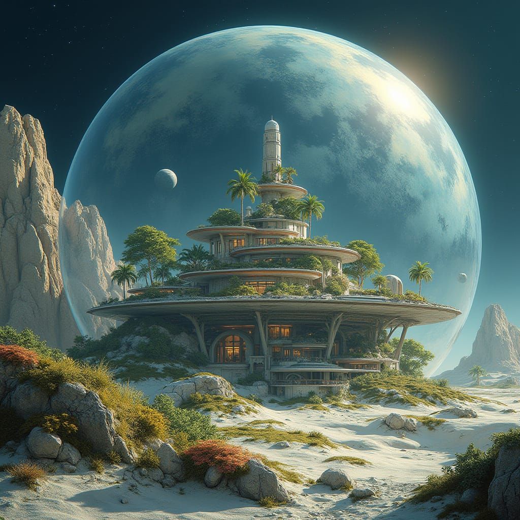 Sleek Lunar Solarpunk Oasis Shines with Futuristic Wonder