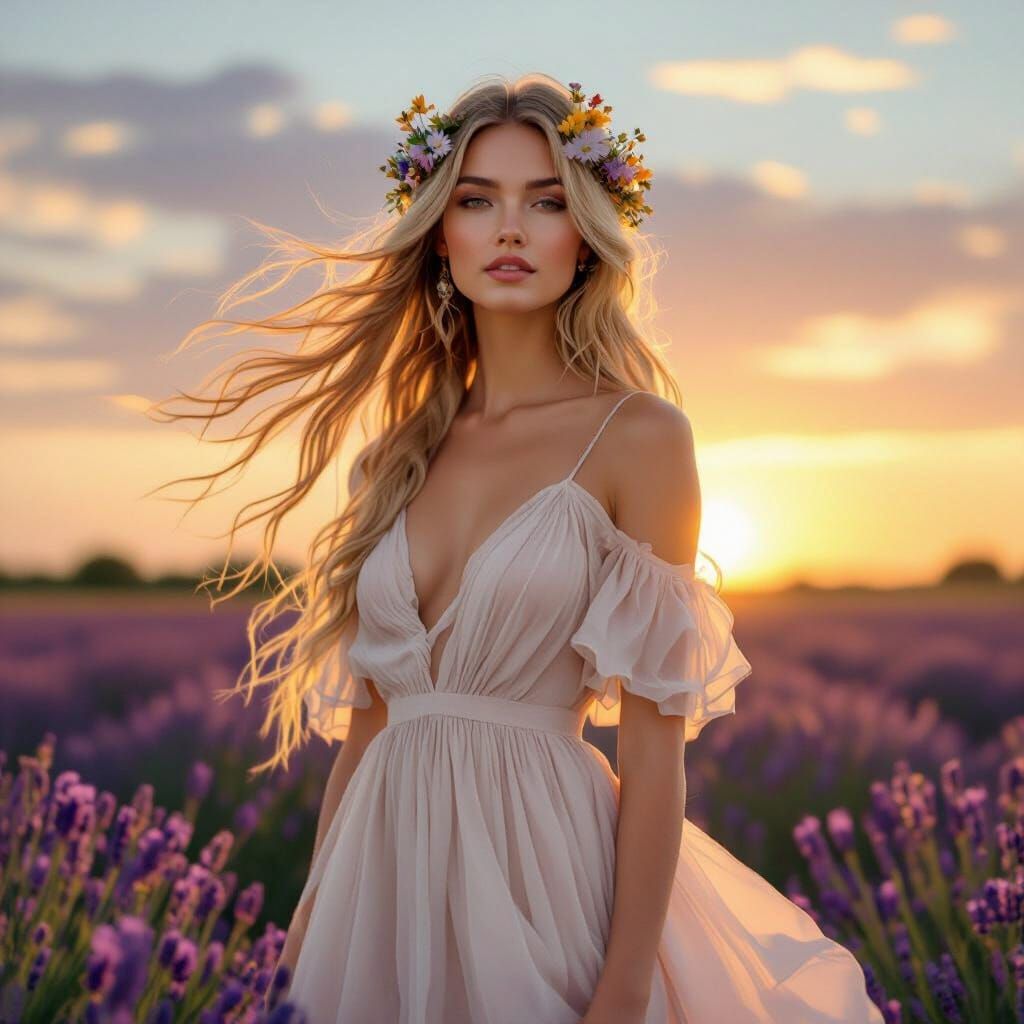 Woman in Lavender Field Inspired by Impressionism