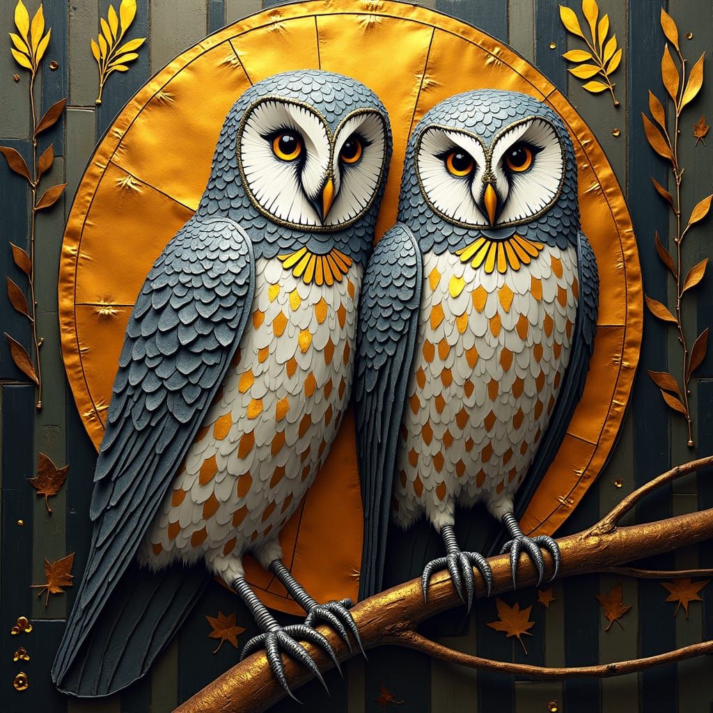 Art Deco Owls with Gold Foil Highlights