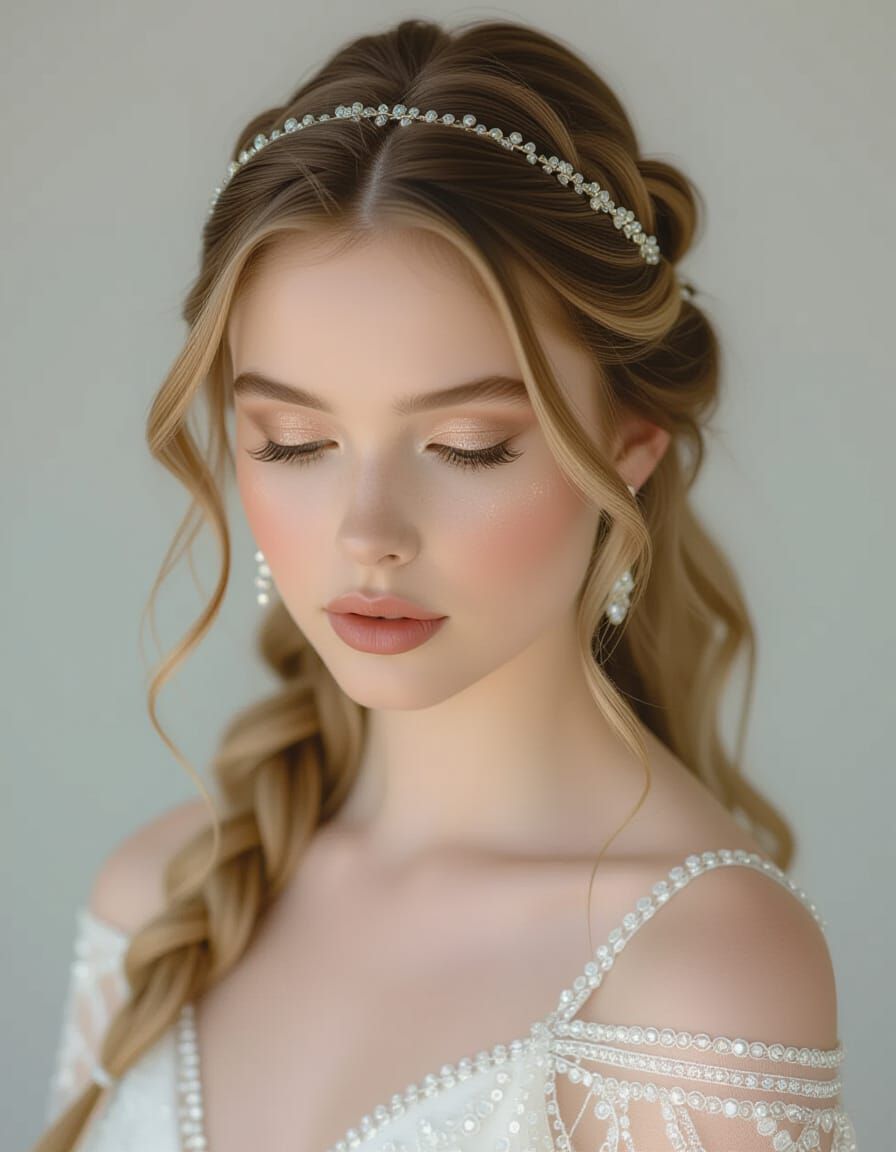 Ethereal Portrait of a Blonde Woman in Beaded Gown
