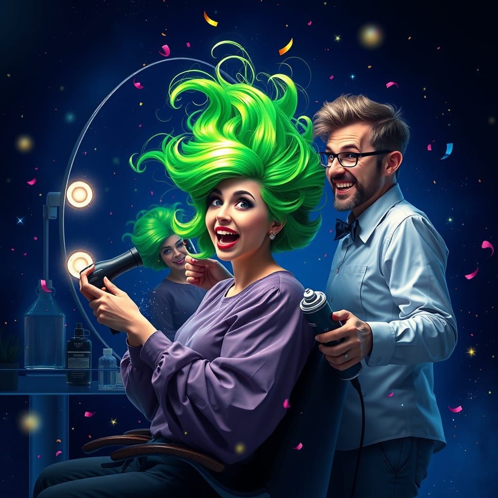 Electric Green Hairdo on April Fool's Day