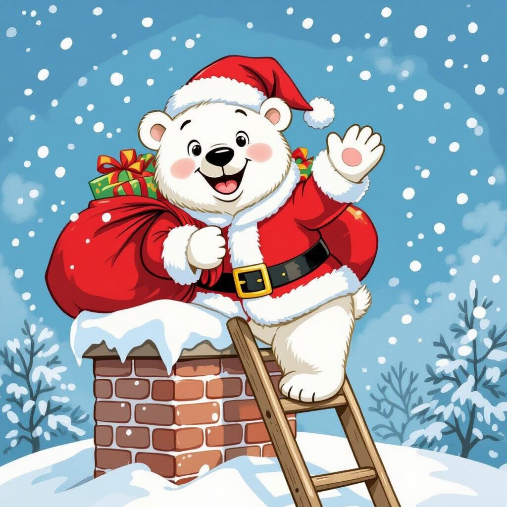 Festive Polar Bear Delivering Presents in Watercolor Style