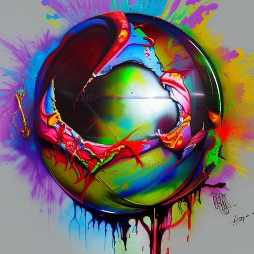Menacing Orb in Colorful Graffiti Art Style