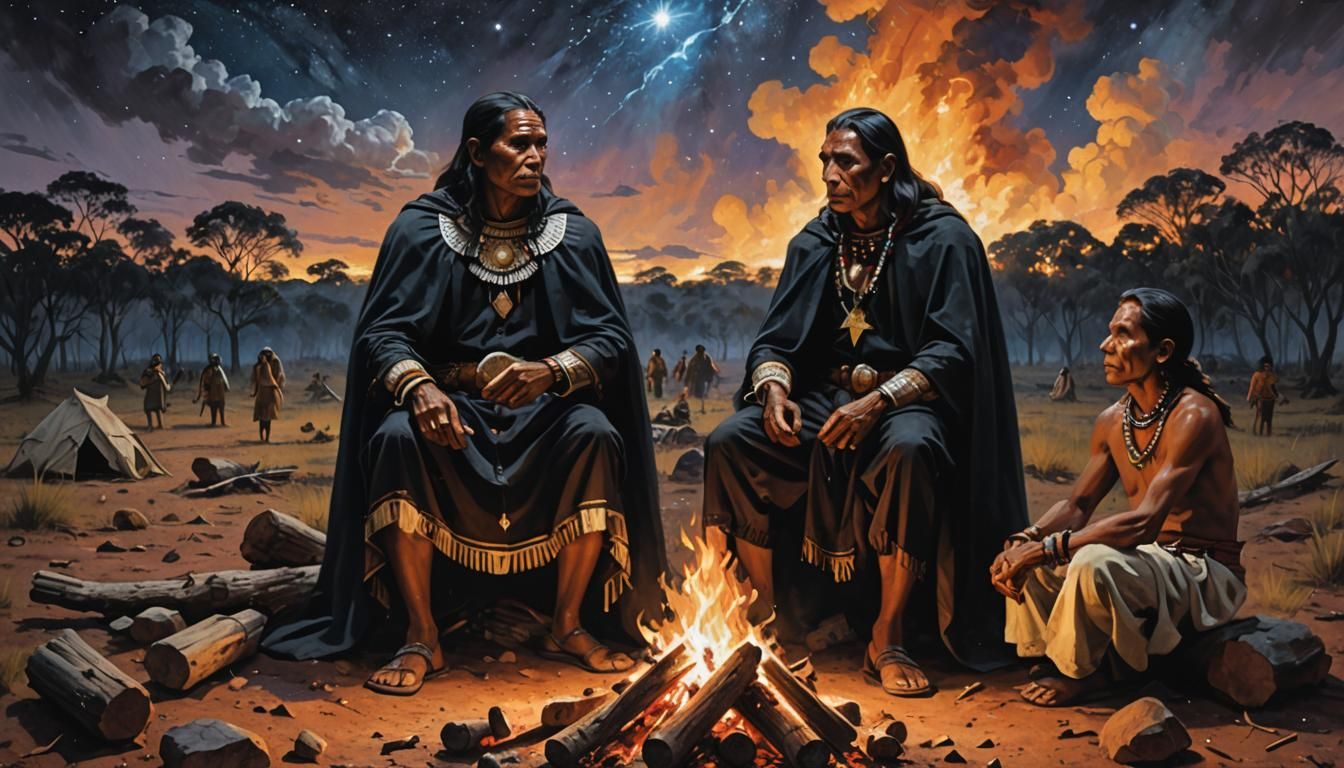 Indigenous Man and Cosmic Sky Fantasy Art