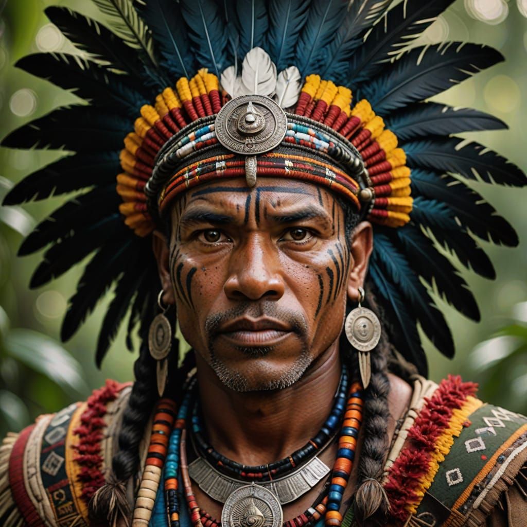 Fierce Jungle Warrior in Traditional Attire