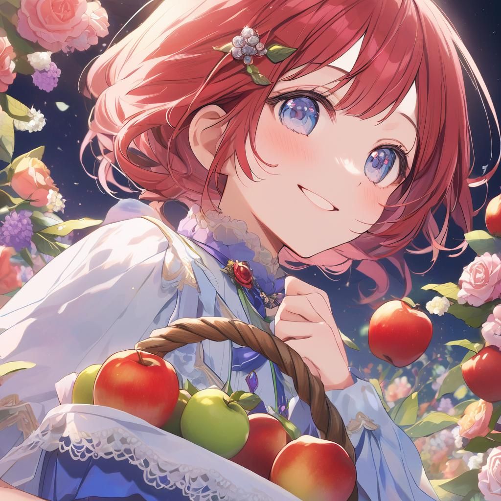 Girl with Apples in Anime Style Illustration