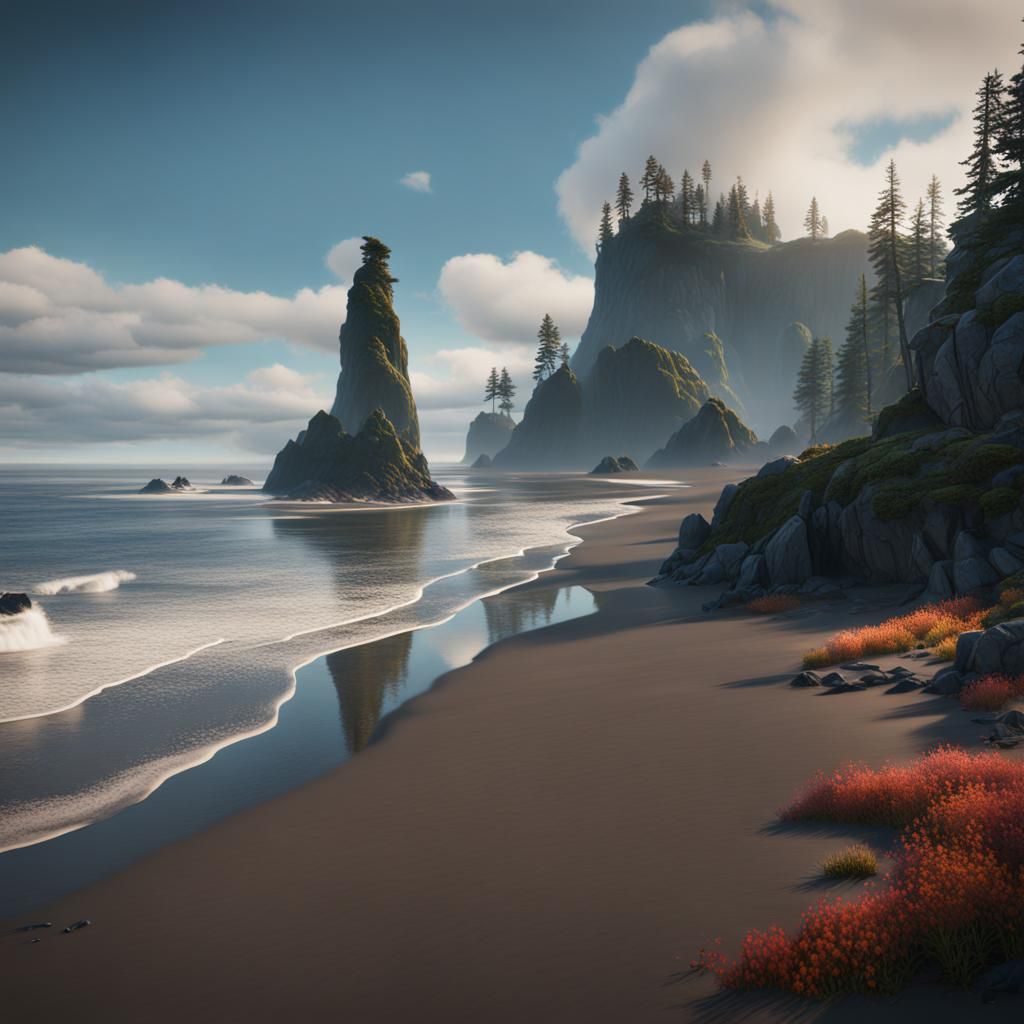 Oregon Coastline in Detailed Matte Painting