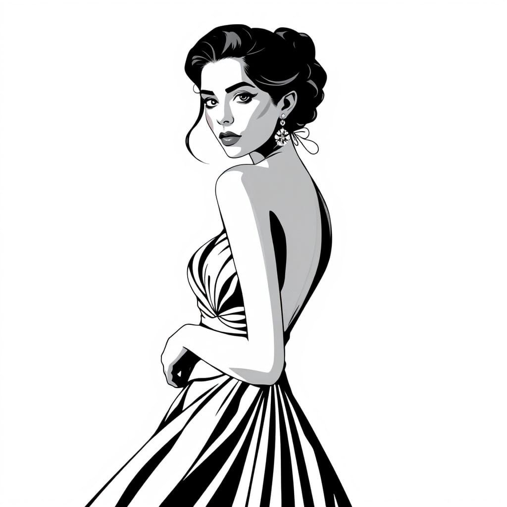Stylized Portrait of a Woman in Black and White