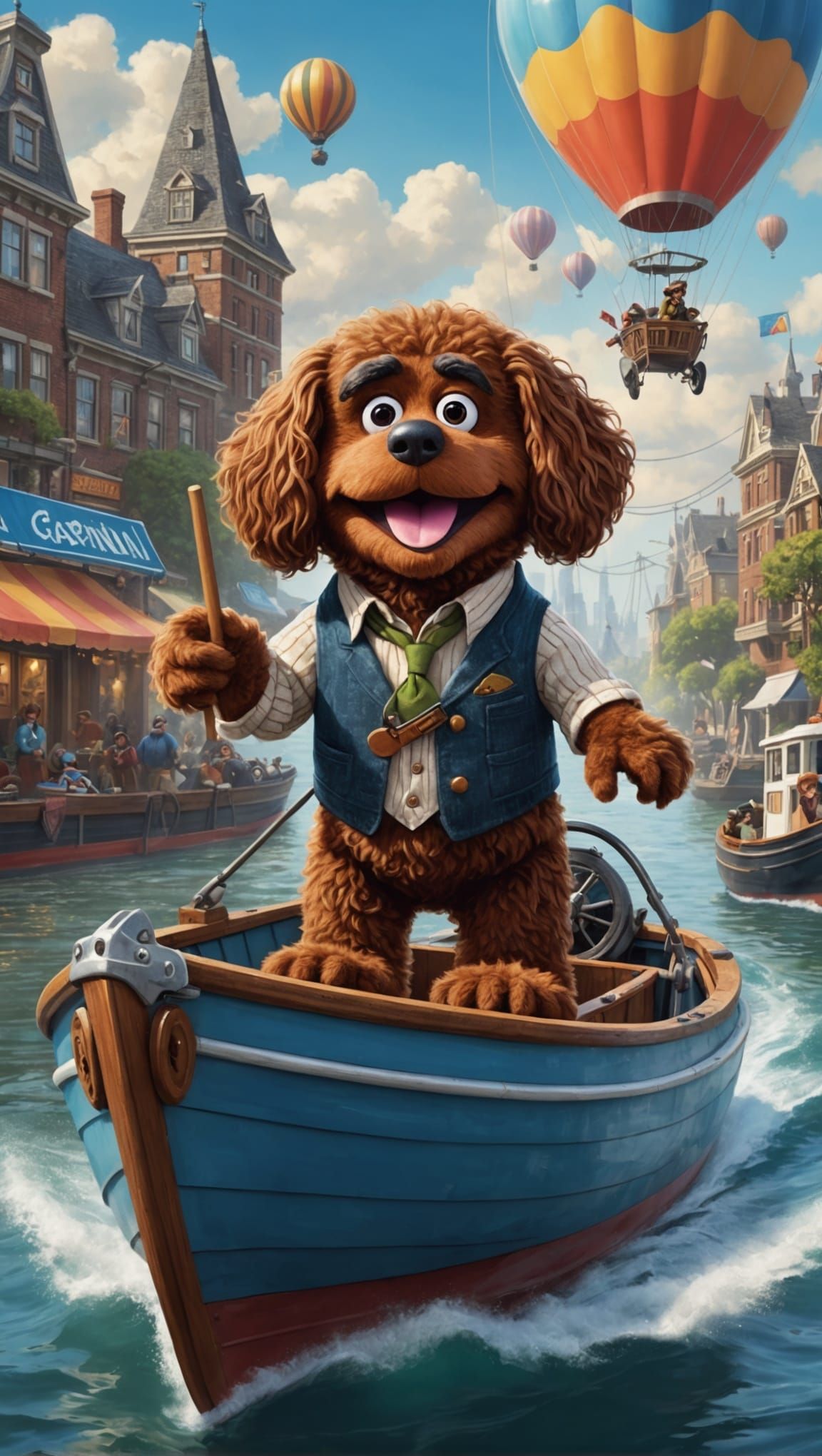 Rowlf the Dog Drives a Bugpunk Cybernetic Boat