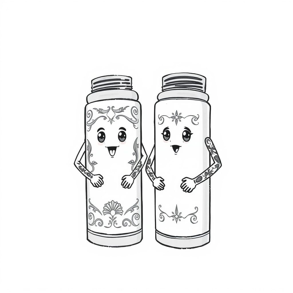 Cartoon Thermoses with Tattoos