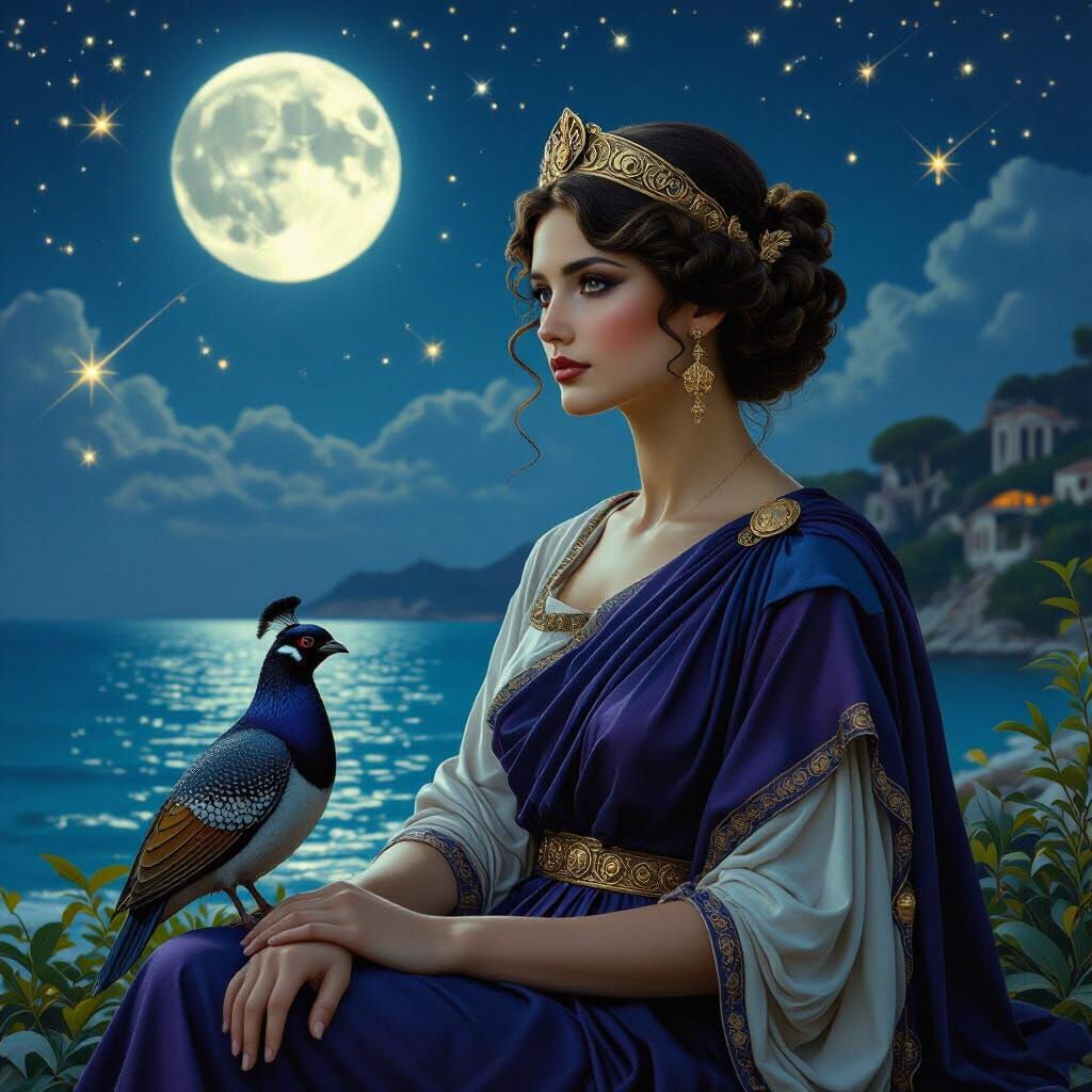 Asteria, Greek Titan Goddess, in Maximalist Style