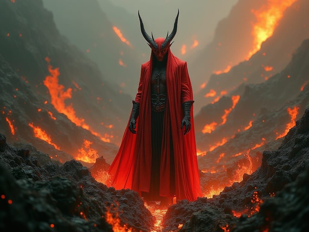 Imposing Devil in Volcanic Hellscape