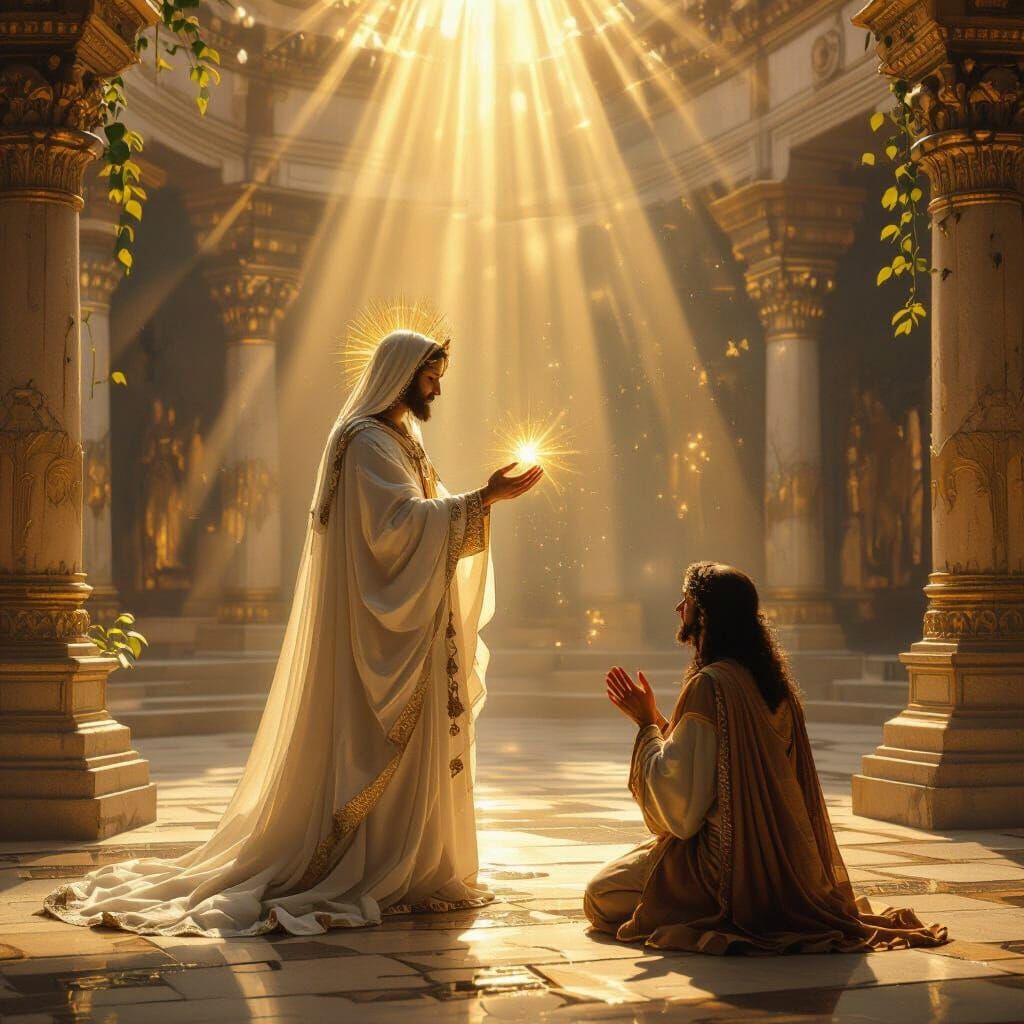 Divine Blessing in Ancient Temple Courtyard