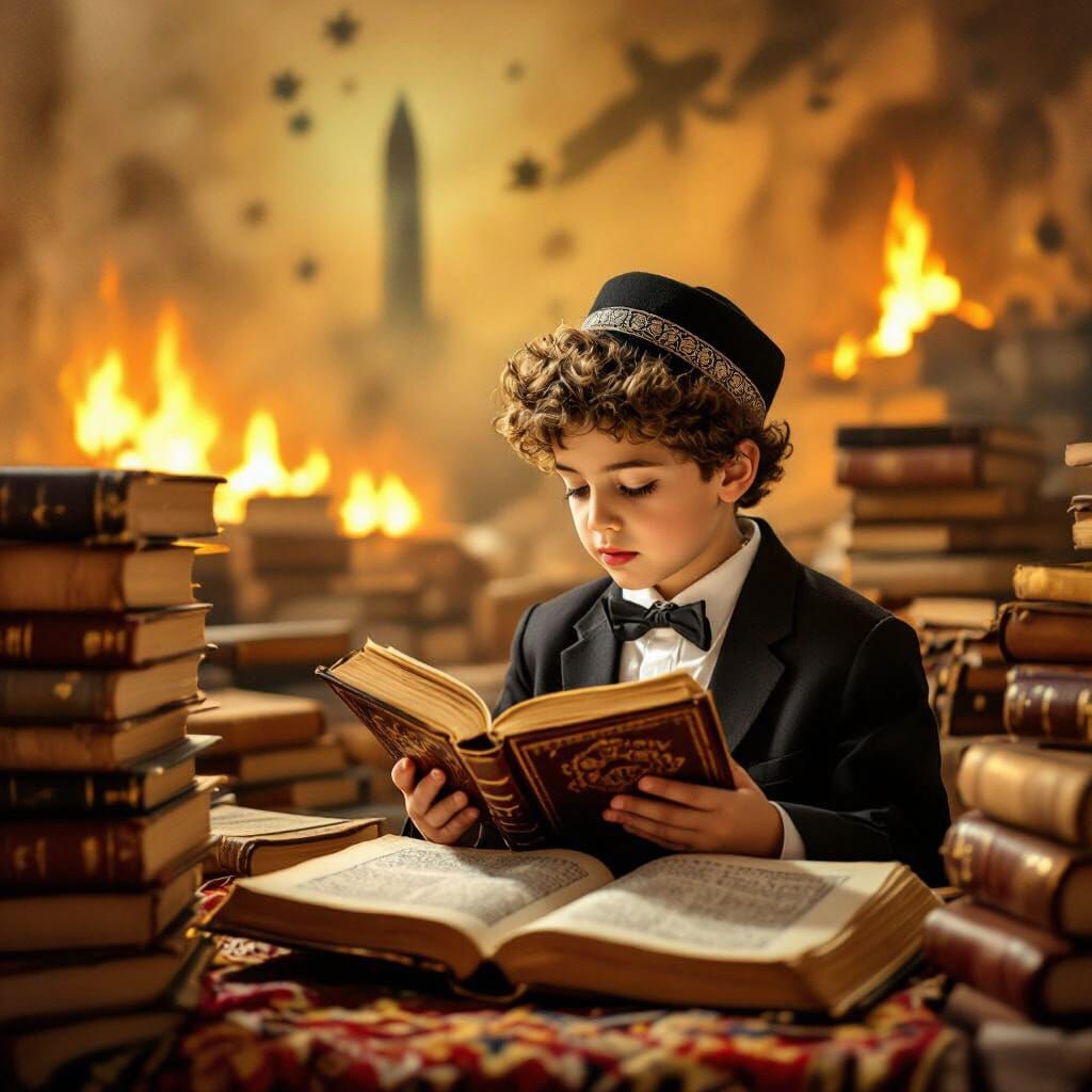 Boy Studies Torah Amidst Dystopian Chaos