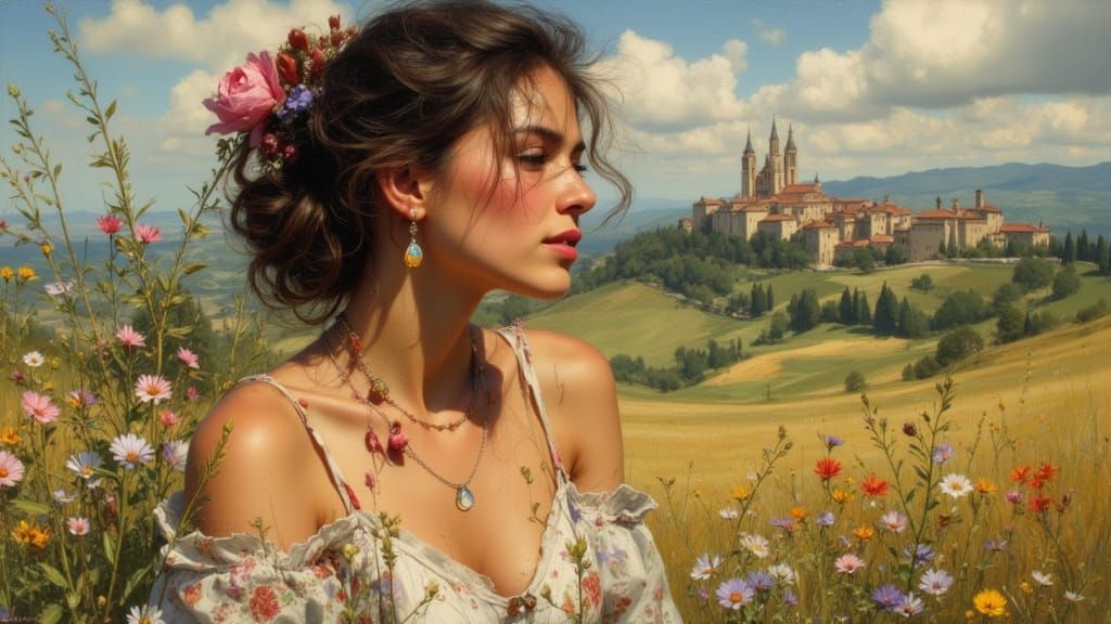 Tuscan Woman Portrait in Detailed Concept Art Style