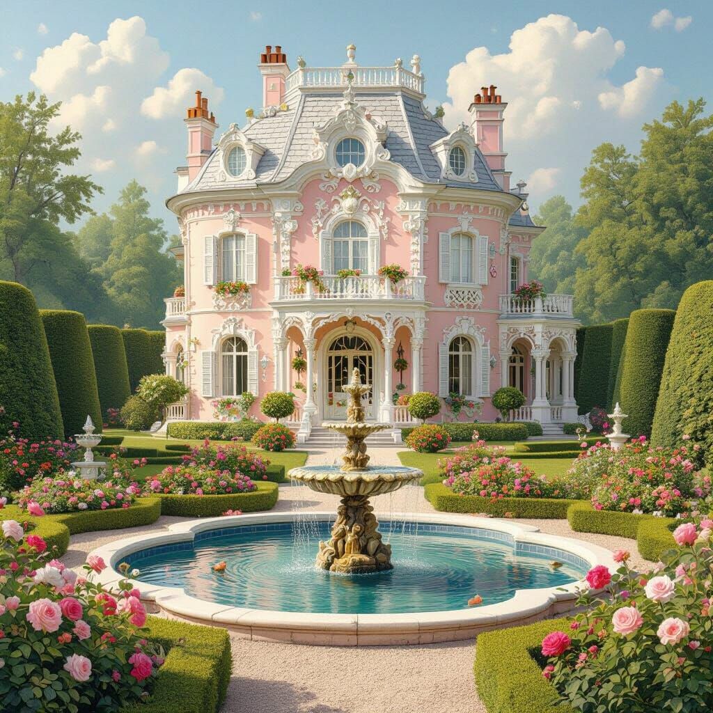 Pastel Rococo Mansion in a Dreamy Garden