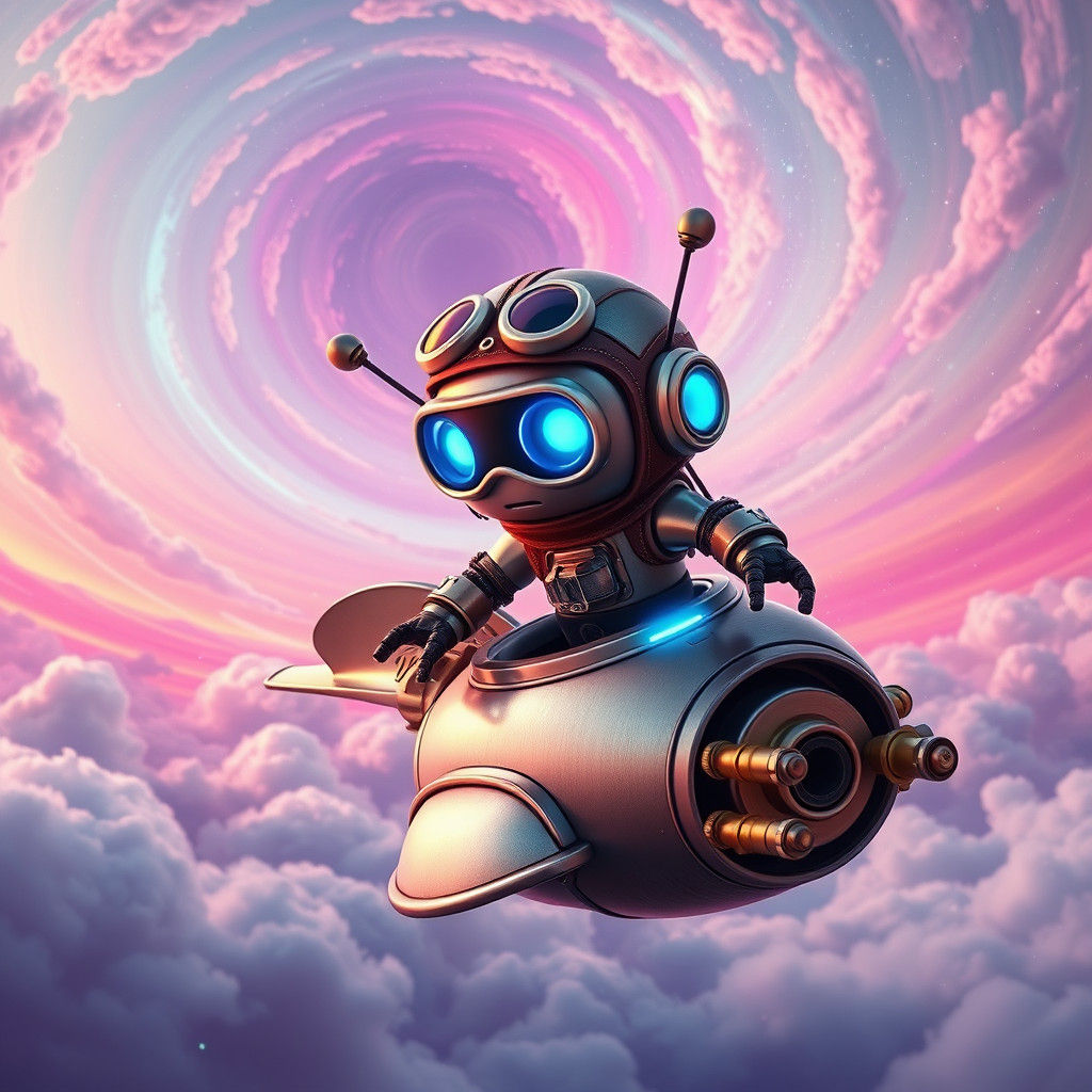 Robot Aviator Soaring Through Retro-Futuristic Skies