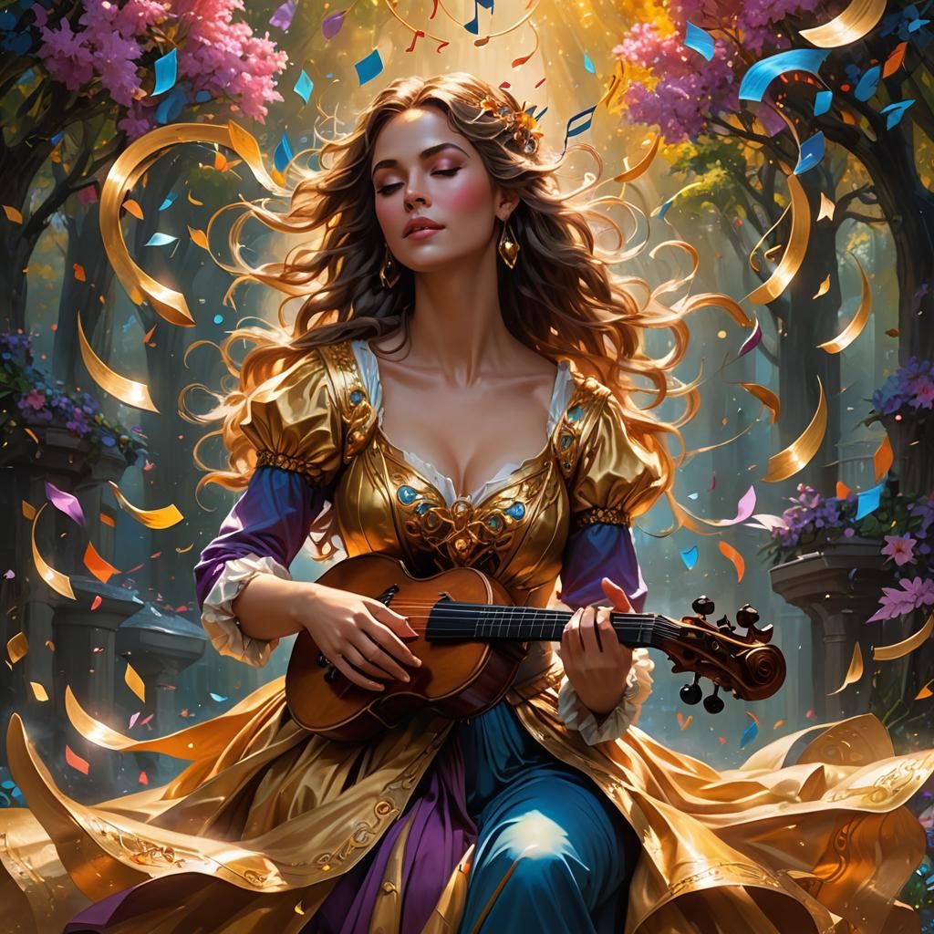Bard Casting Musical Magic in High Fantasy Art