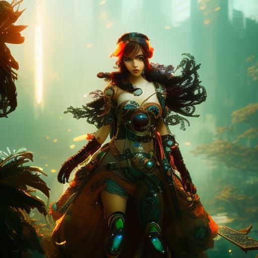 Steampunk Girl with Mechanical Apple Gears