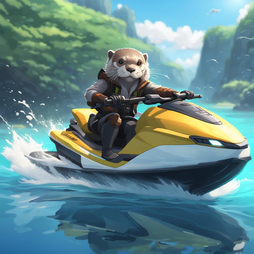 Anime Otter Rides Jet Ski in 3D Art