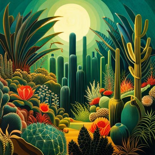 Surreal Cactus Landscape in Geometric Style