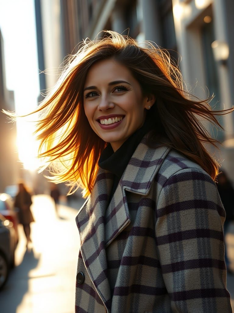 Dramatic Portrait of a Woman in Gingham, Captured in High Wi...