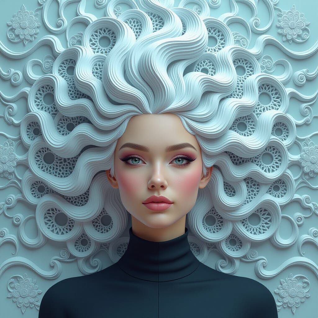 Gorgon Hairstyle with Abstract Vector Fractal Design