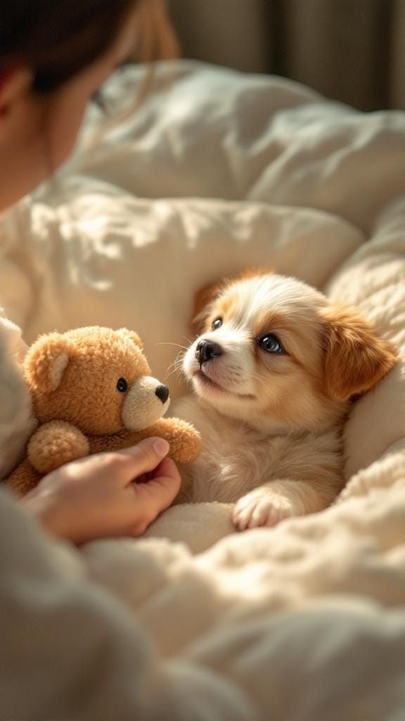 Adorable Puppy with Teddy Bear, Heartwarming Scene