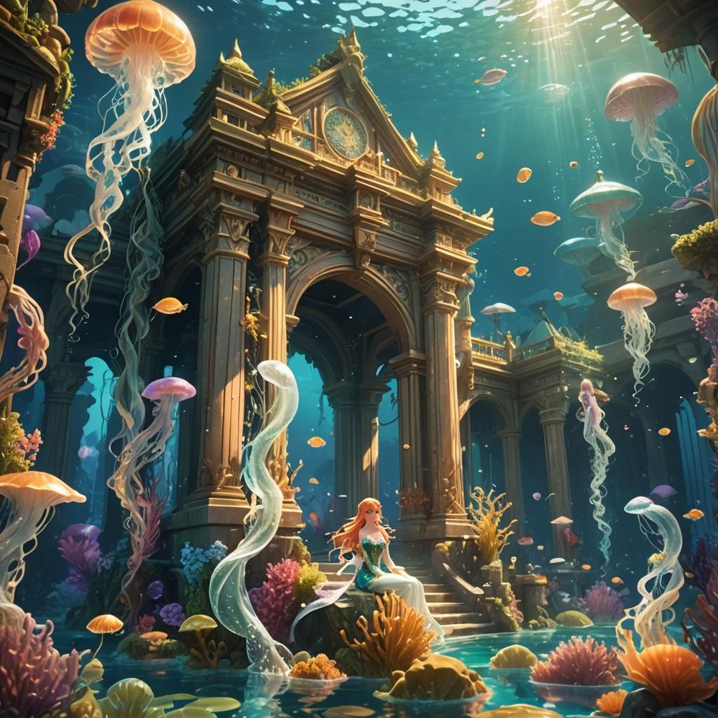 Breathtaking Underwater Palace with 5 Mermaids in 3D Anime S...