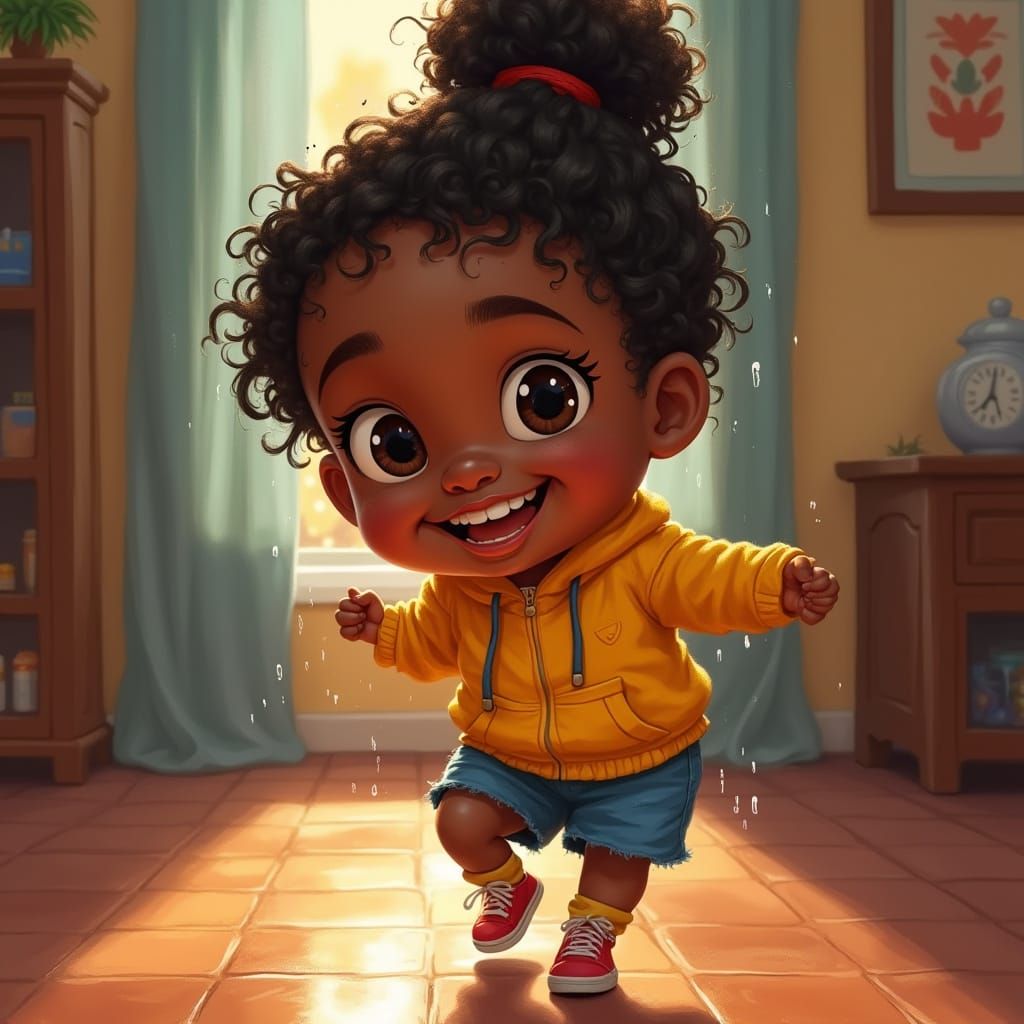Joyful Black Girl on Game Day, Inspired by Pixar Animation