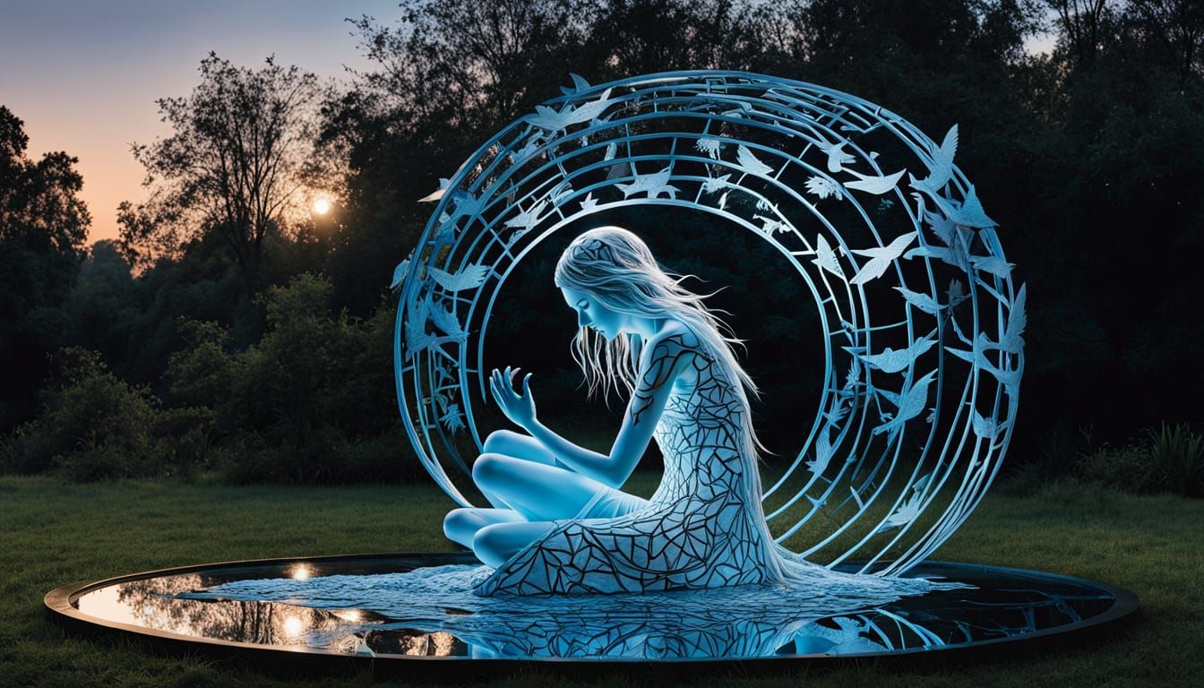 Surreal Fragmented Sculpture of Woman in Moonlight