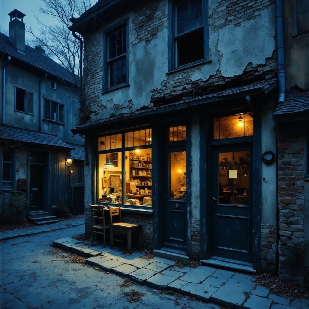 Cozy 1800s Alley Cafe With Warm Glowing Lights