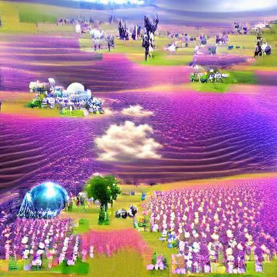 Purple Sky Over Rolling Fields Landscape