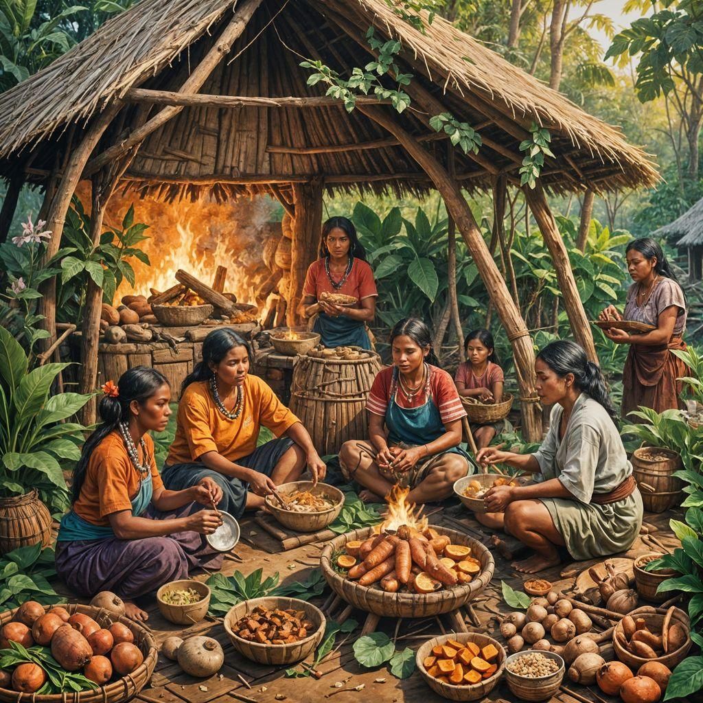 Aboriginal Women Cooking Traditional Meal: Fantasy Concept A...