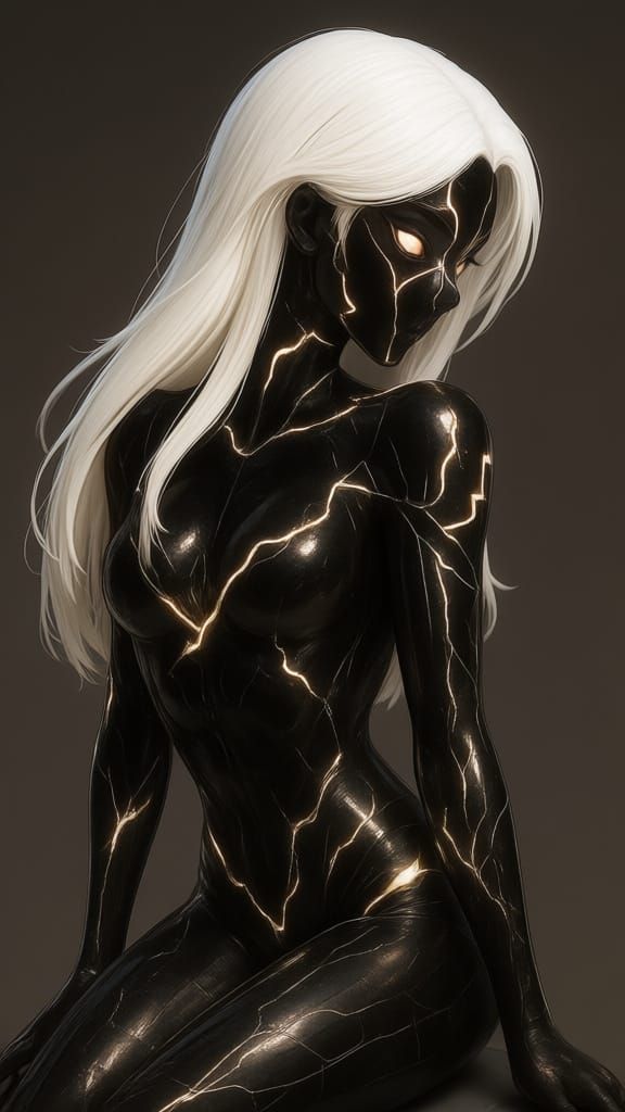 Ethereal Humanoid Figure with Glowing Cracks in Digital Art ...