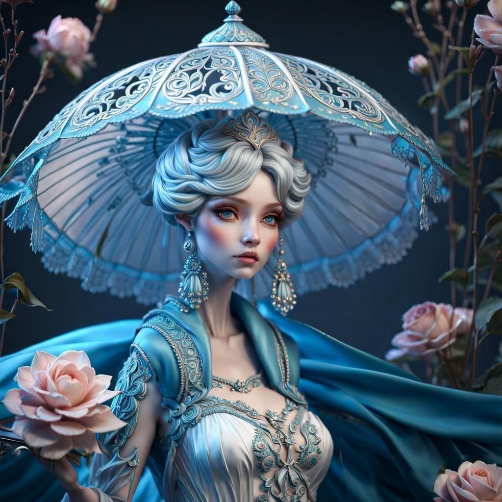 Enchanted Porcelain Doll in Art Nouveau Style