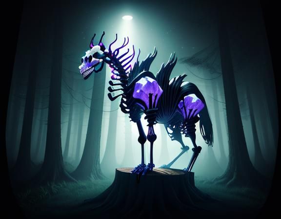 Furry Skeleton in Mystical Forest, Pixar Style