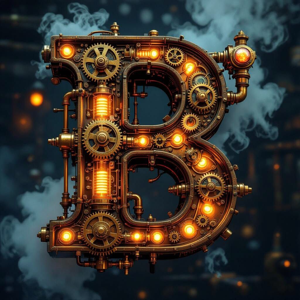 Steampunk Initial BT Font with Cogwheels and Brass Pipes