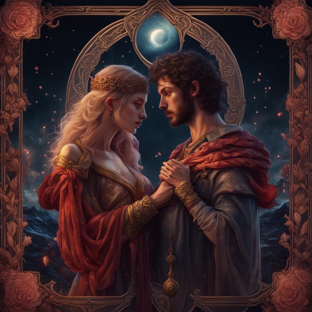 Tarot Card of Lovers: Detailed Matte Painting