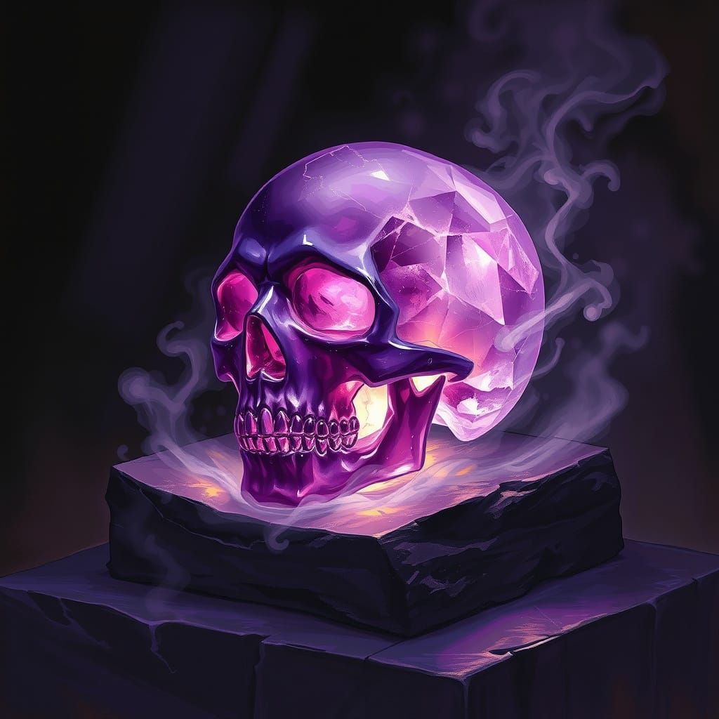 Sinister Amethyst Crystal Skull on Altar