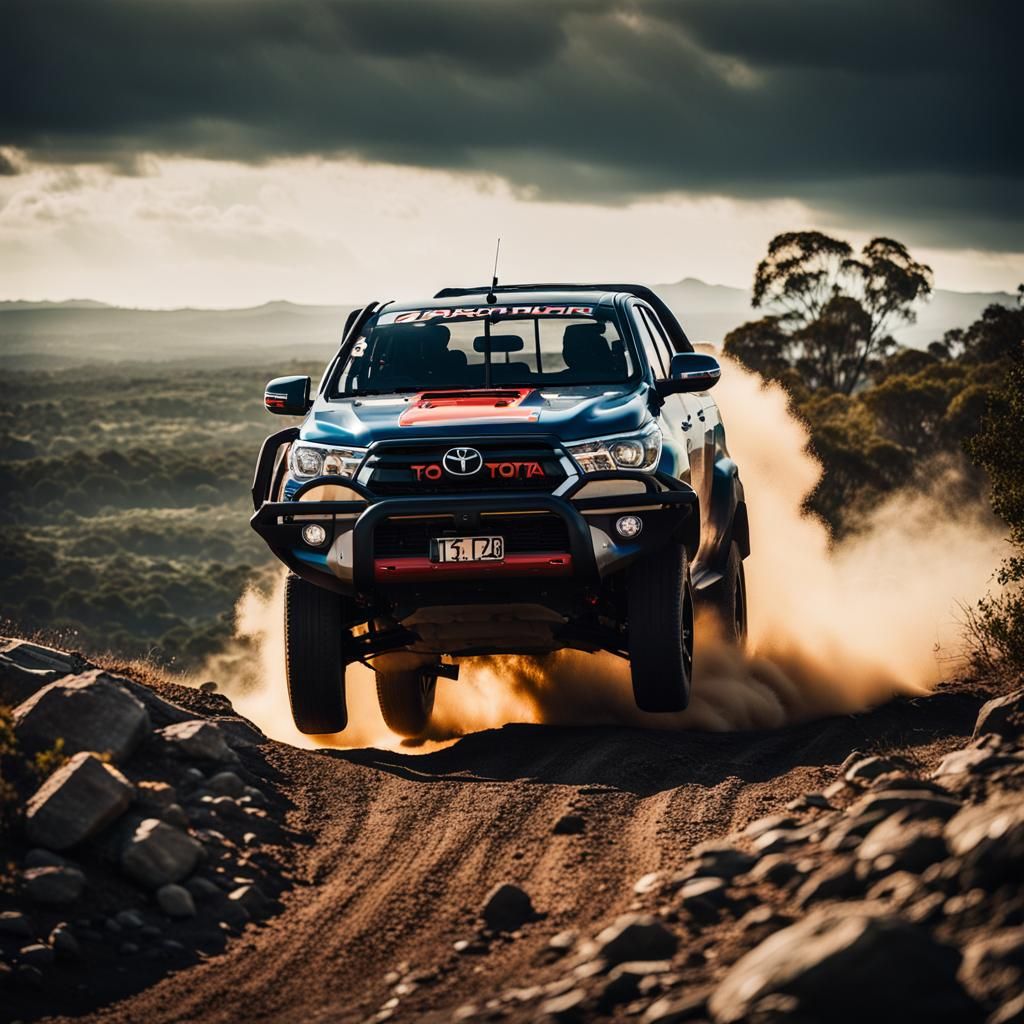 Toyota Hilux SR5 Races Down Rocky Hill