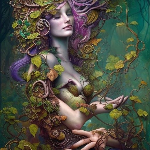 Vines Entwined on a Hand in Magical Forest