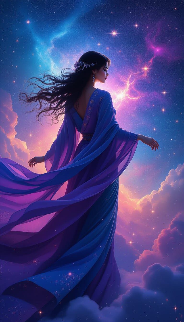 Celestial Woman in Flowing Silk Robes