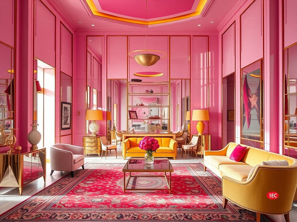 Modern Art Deco Interior in Pink, Fuschia and Yellow