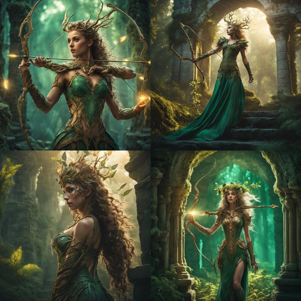 Forest Nymph with Spectral Bow in Ancient Ruins