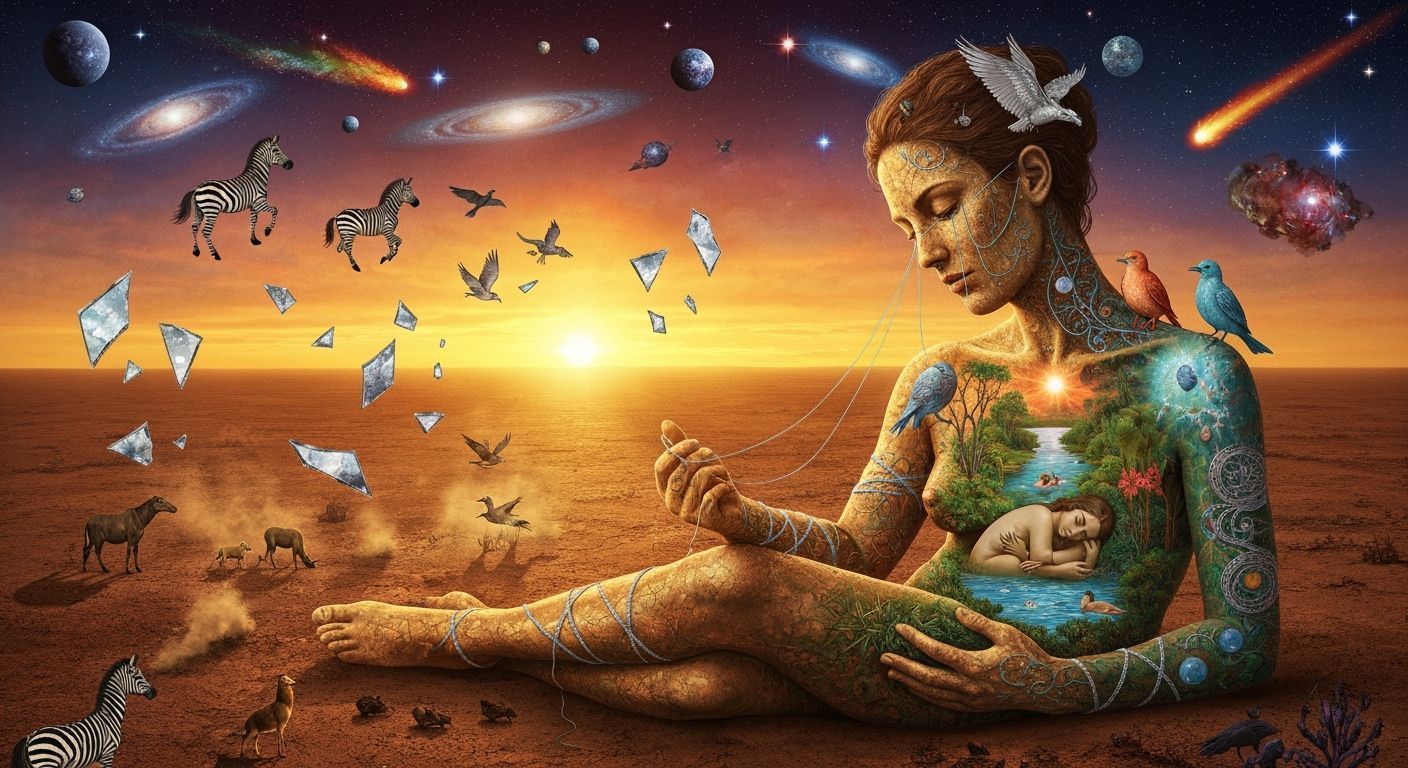 Mystical Shaman in Labyrinth of Music at Sunset