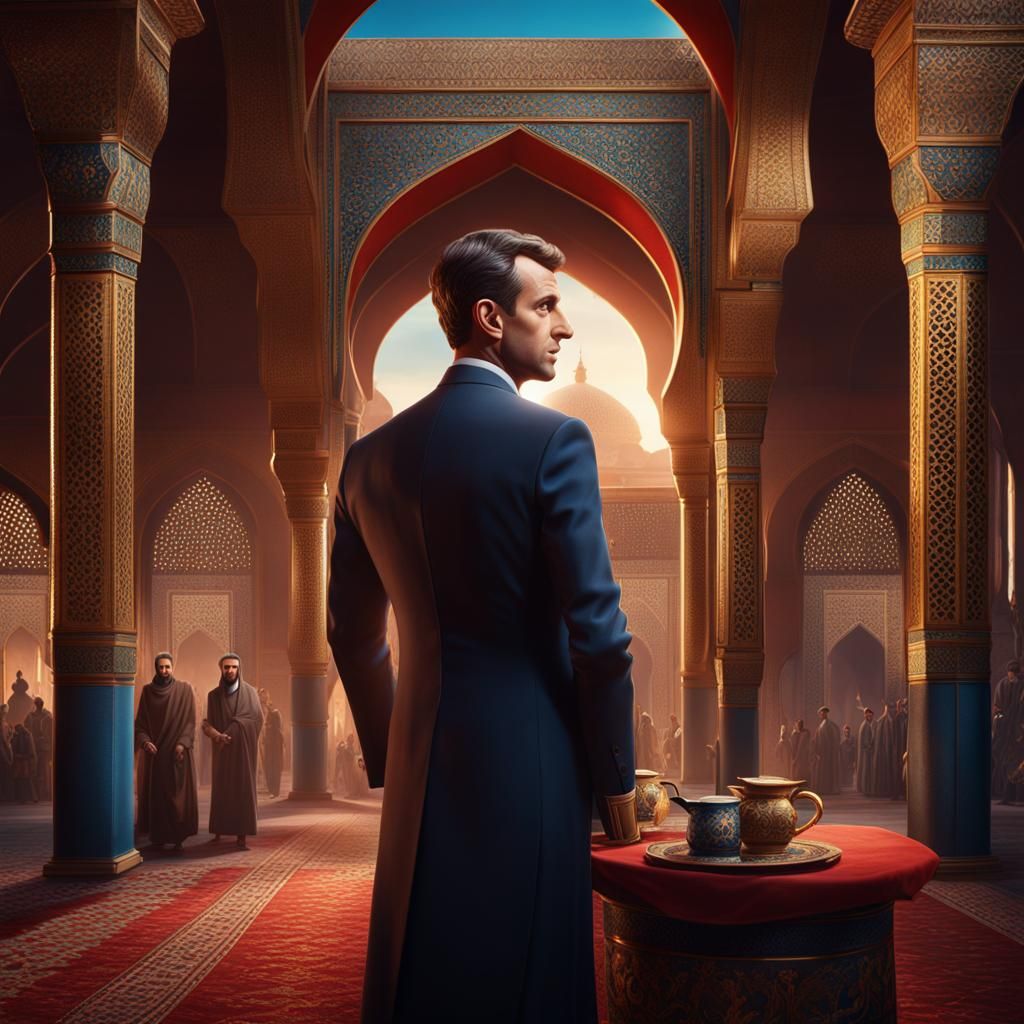 Macron Prepares Moroccan Tea: Detailed Matte Painting
