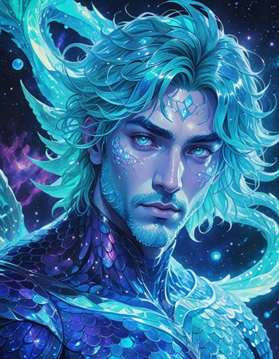 Merman in Space: Manga Style Astral Cosmic Illustration